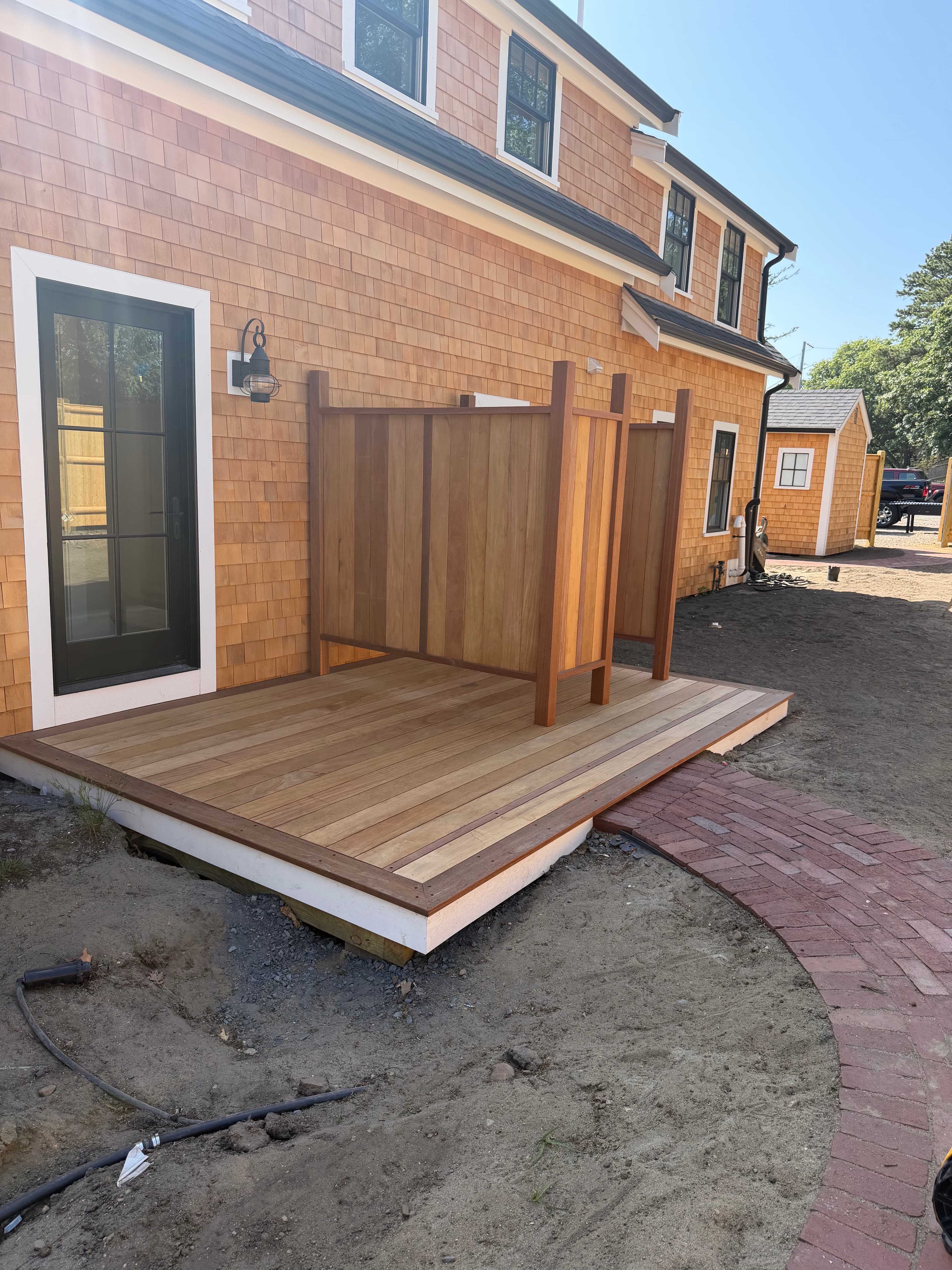 Project Garapa Deck with Cumaru Border and Custom Outdoor Shower in Harwich Port image